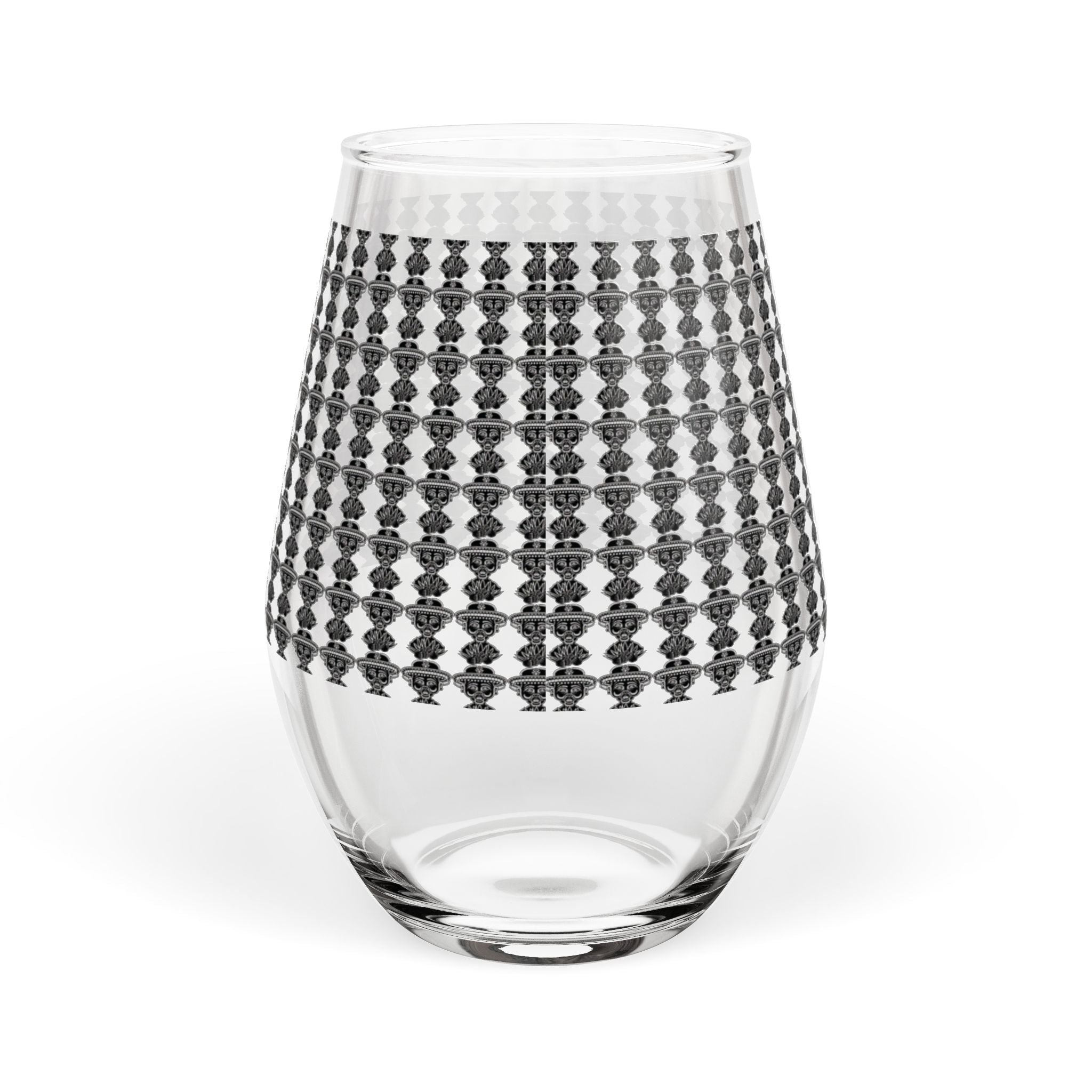 Stemless Tequila Glass — Black Houndstooth Pattern 11.75 oz