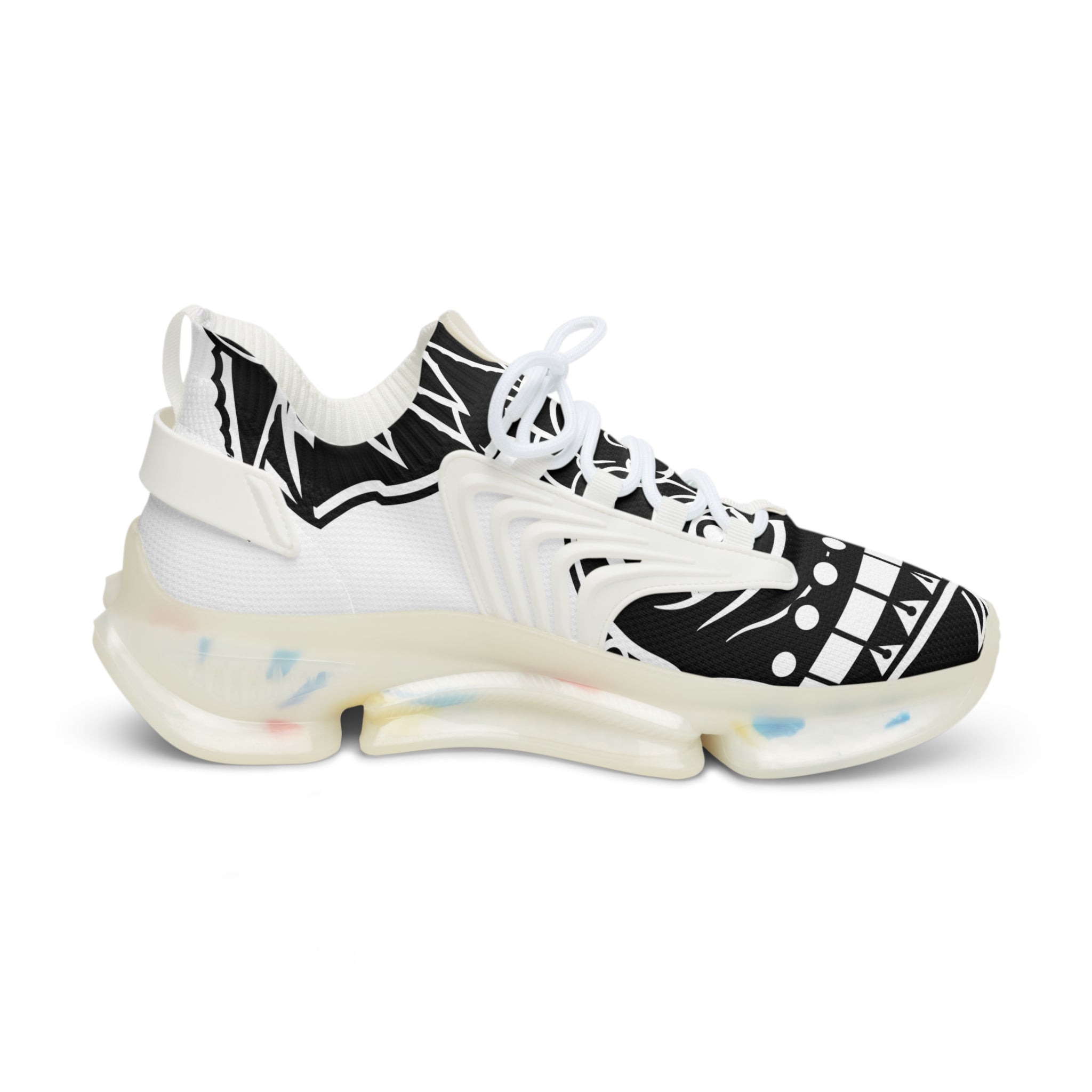 Cochica Artwork Men's Mesh Sneakers — Black & White Tribal Pattern Athletic Shoes