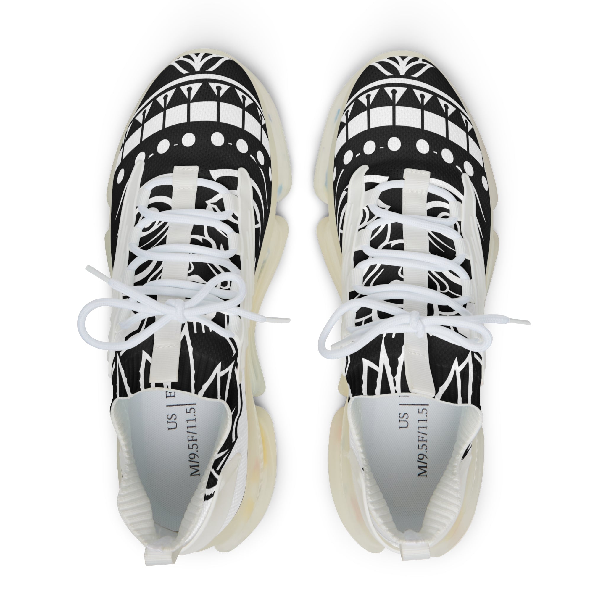 Cochica Artwork Men's Mesh Sneakers — Black & White Tribal Pattern Athletic Shoes