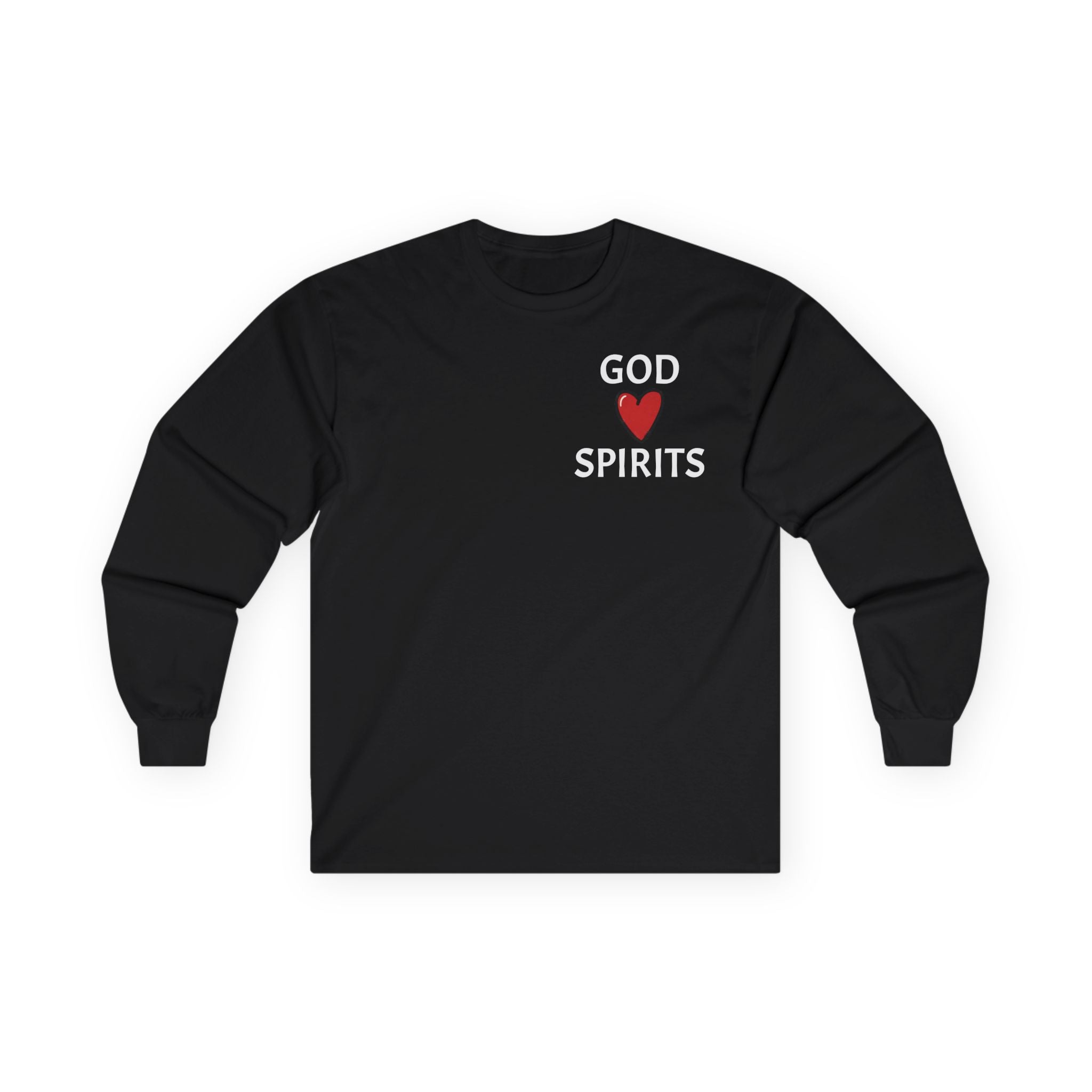 God Loves Spirits heart Long Sleeve Tee | Day of the Dead Tequila Skull Back Design