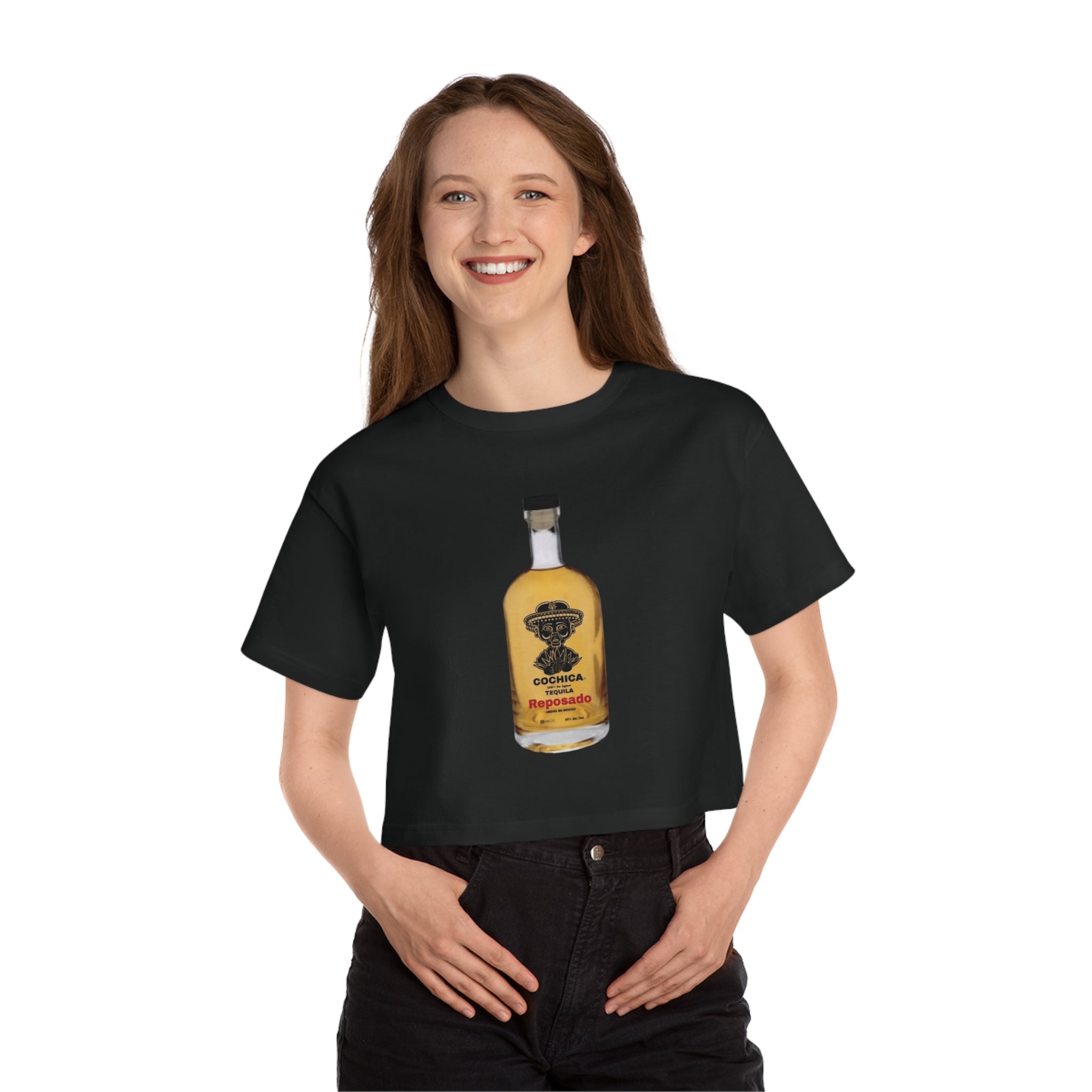 Reposado Tequila Bottle Graphic T-Shirt | Cropped Champion Style