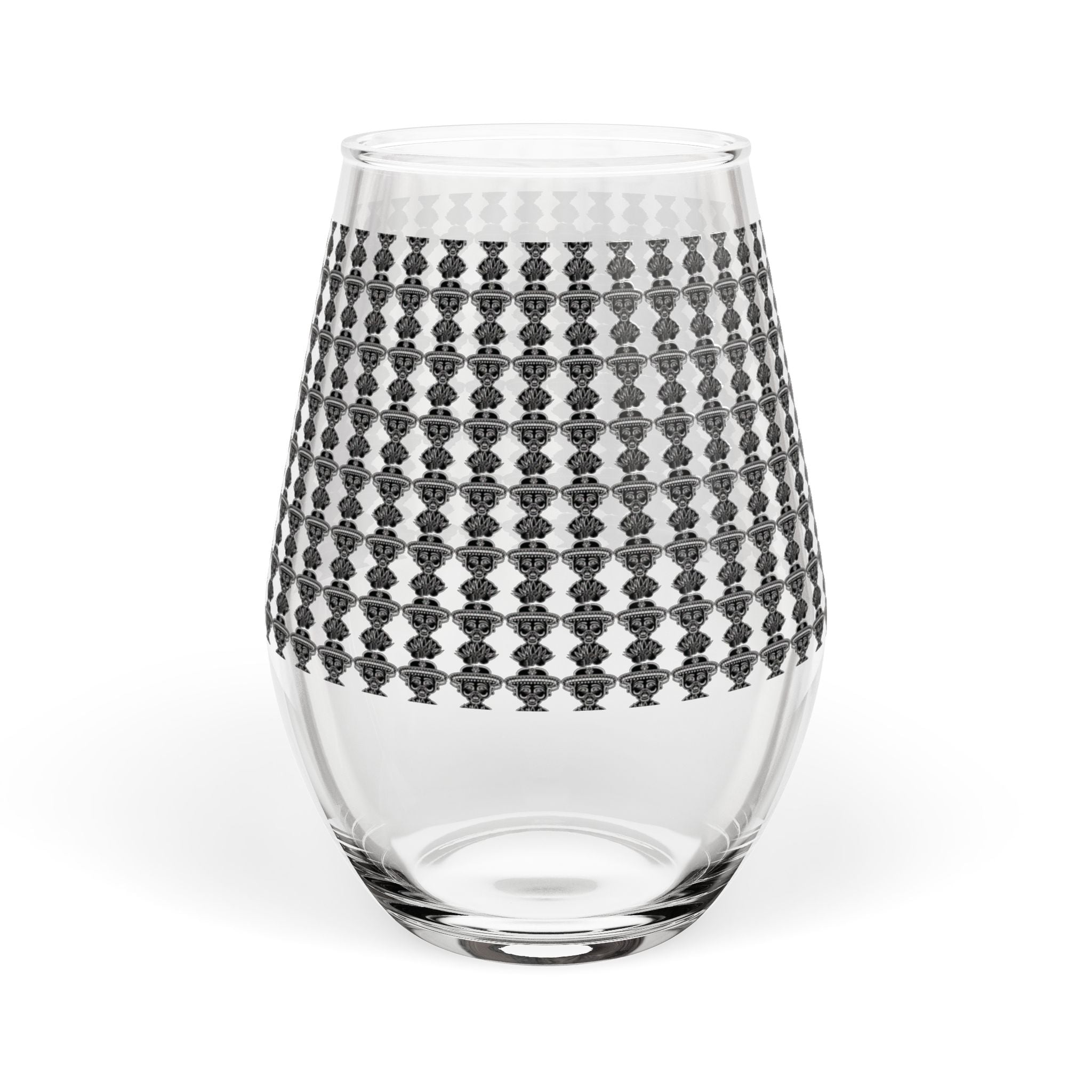 Stemless Tequila Glass — Black Houndstooth Pattern 11.75 oz