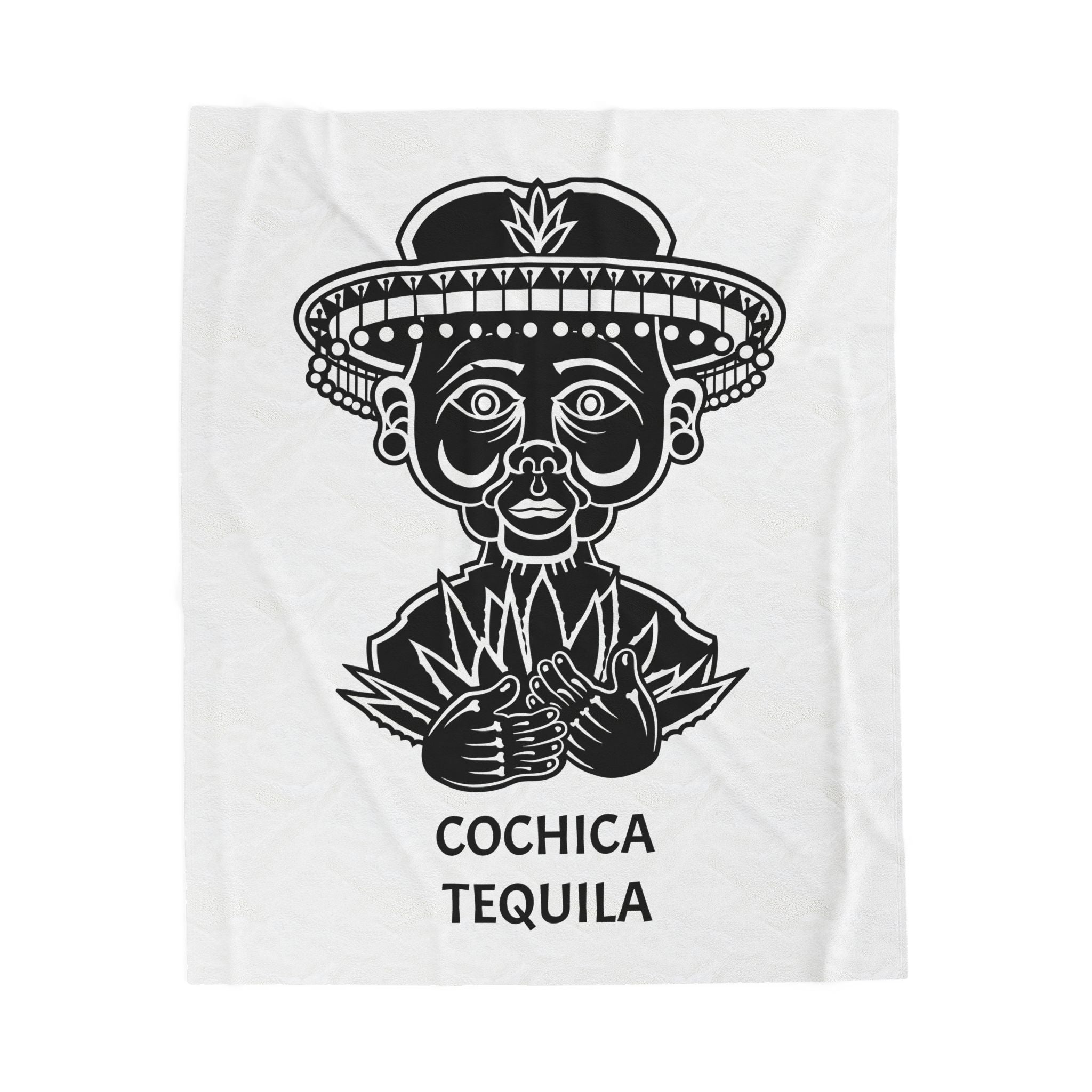 Cochica Tequila Sombrero Man Velveteen Plush Blanket | Mexican Agave Illustration