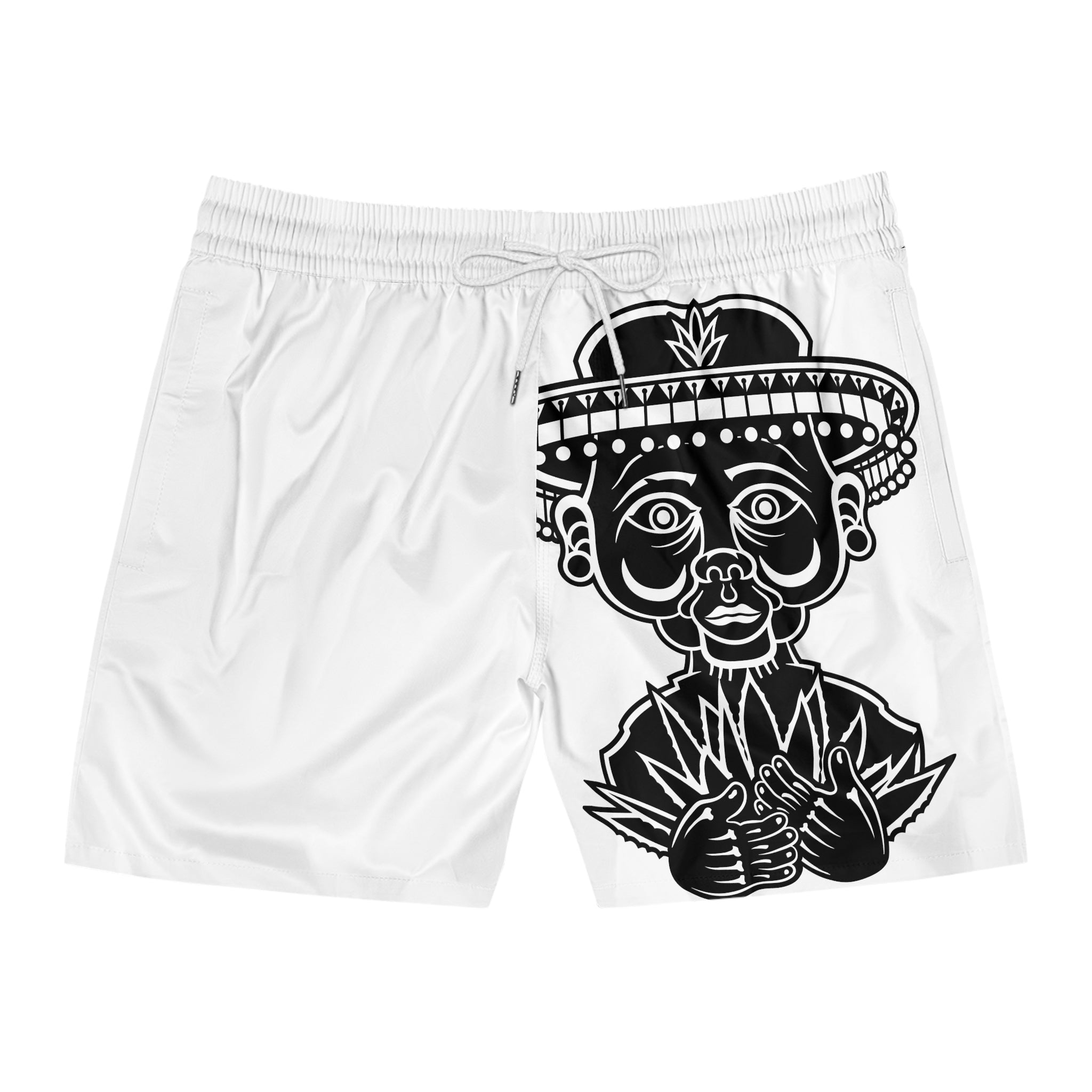 Cochica Tequila Swim Shorts — Black Mexican Folk Art Print