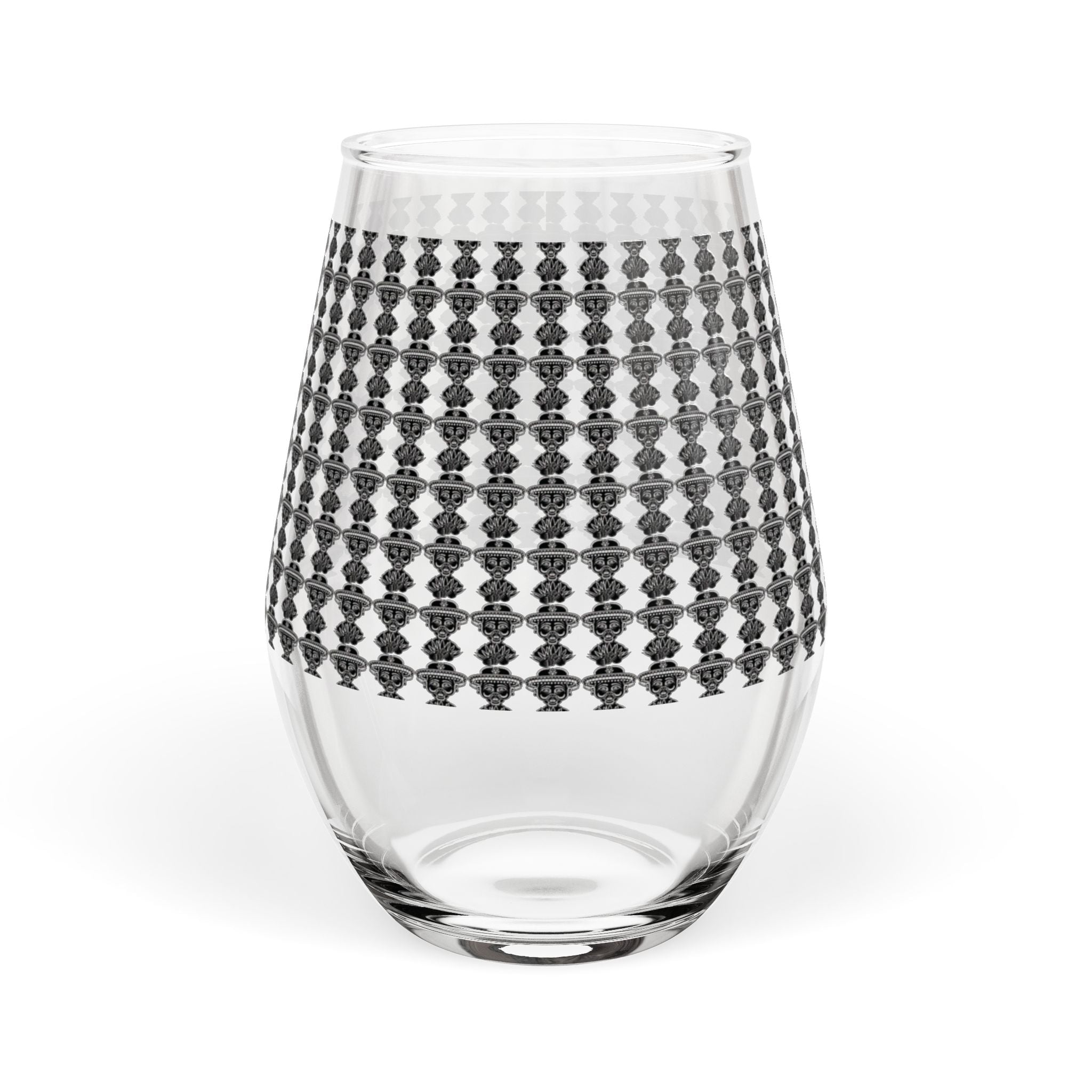 Stemless Tequila Glass — Black Houndstooth Pattern 11.75 oz