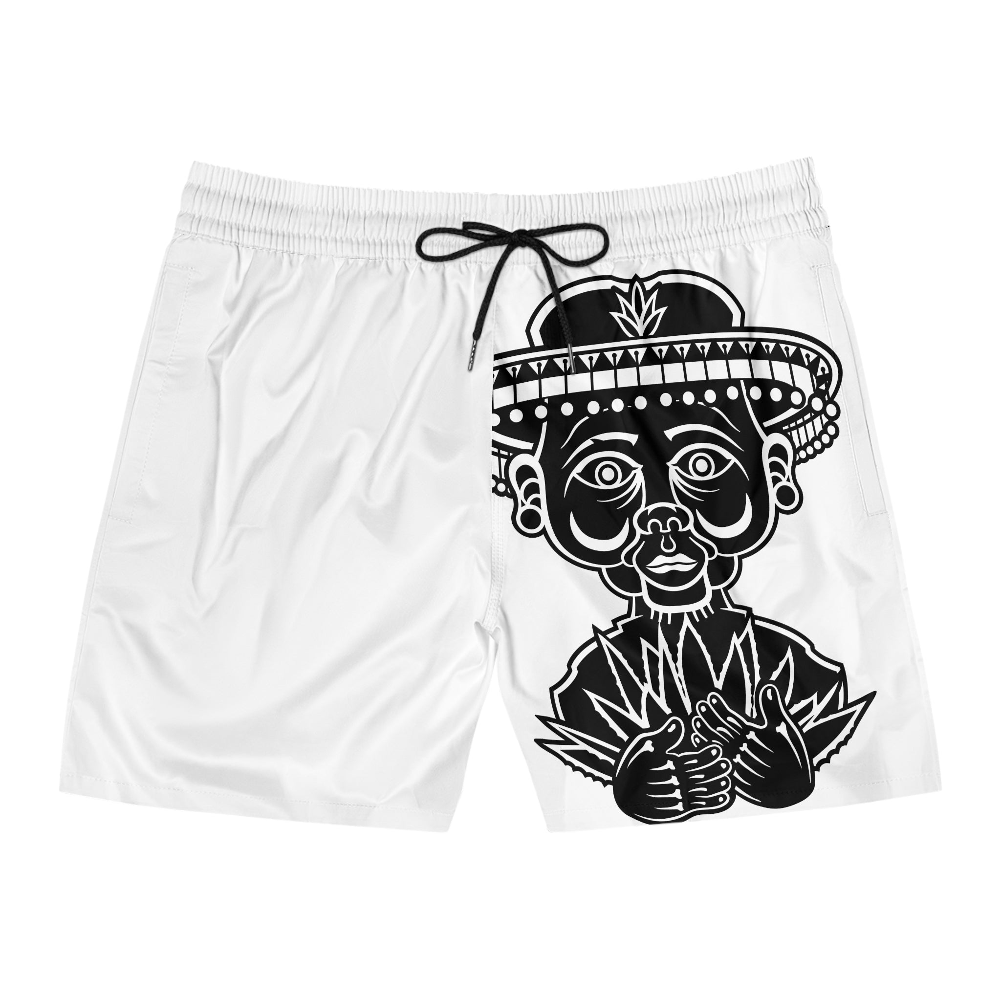Cochica Tequila Swim Shorts — Black Mexican Folk Art Print