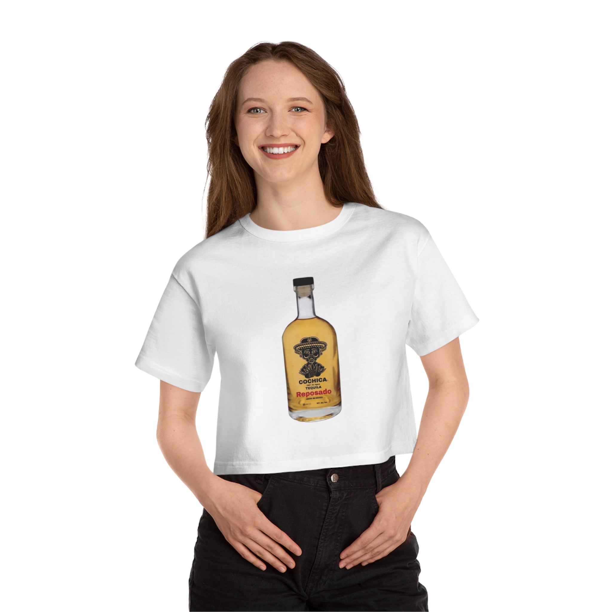 Reposado Tequila Bottle Graphic T-Shirt | Cropped Champion Style