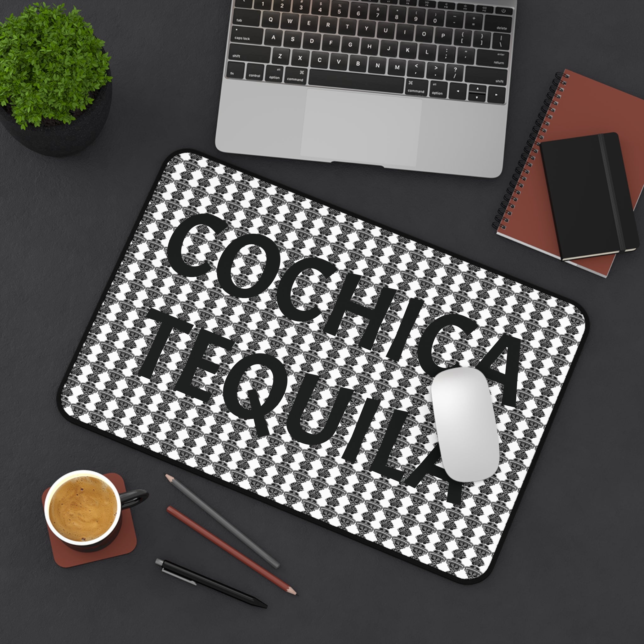 Cochica Tequila Desk Mat | Black Houndstooth Pattern
