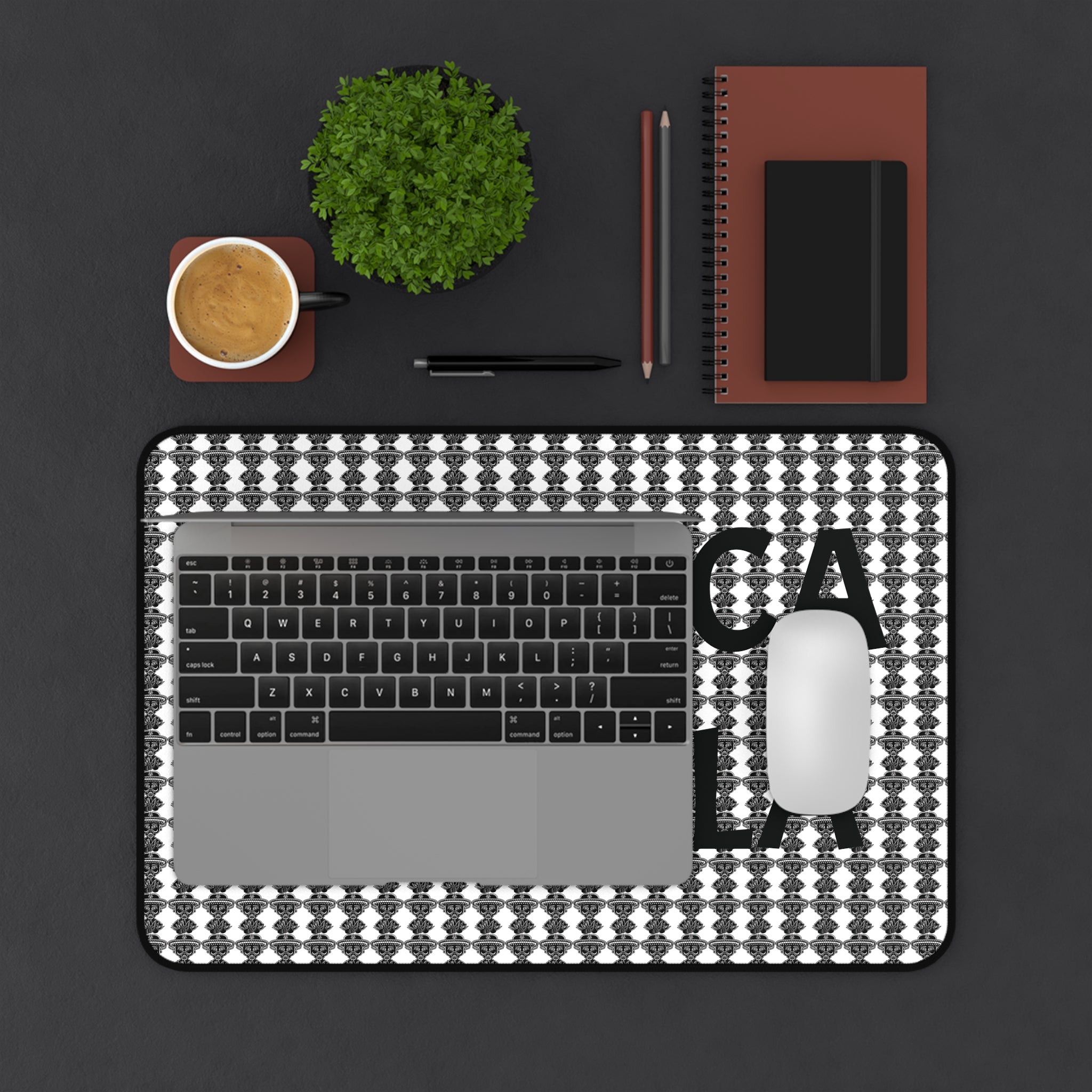 Cochica Tequila Desk Mat | Black Houndstooth Pattern