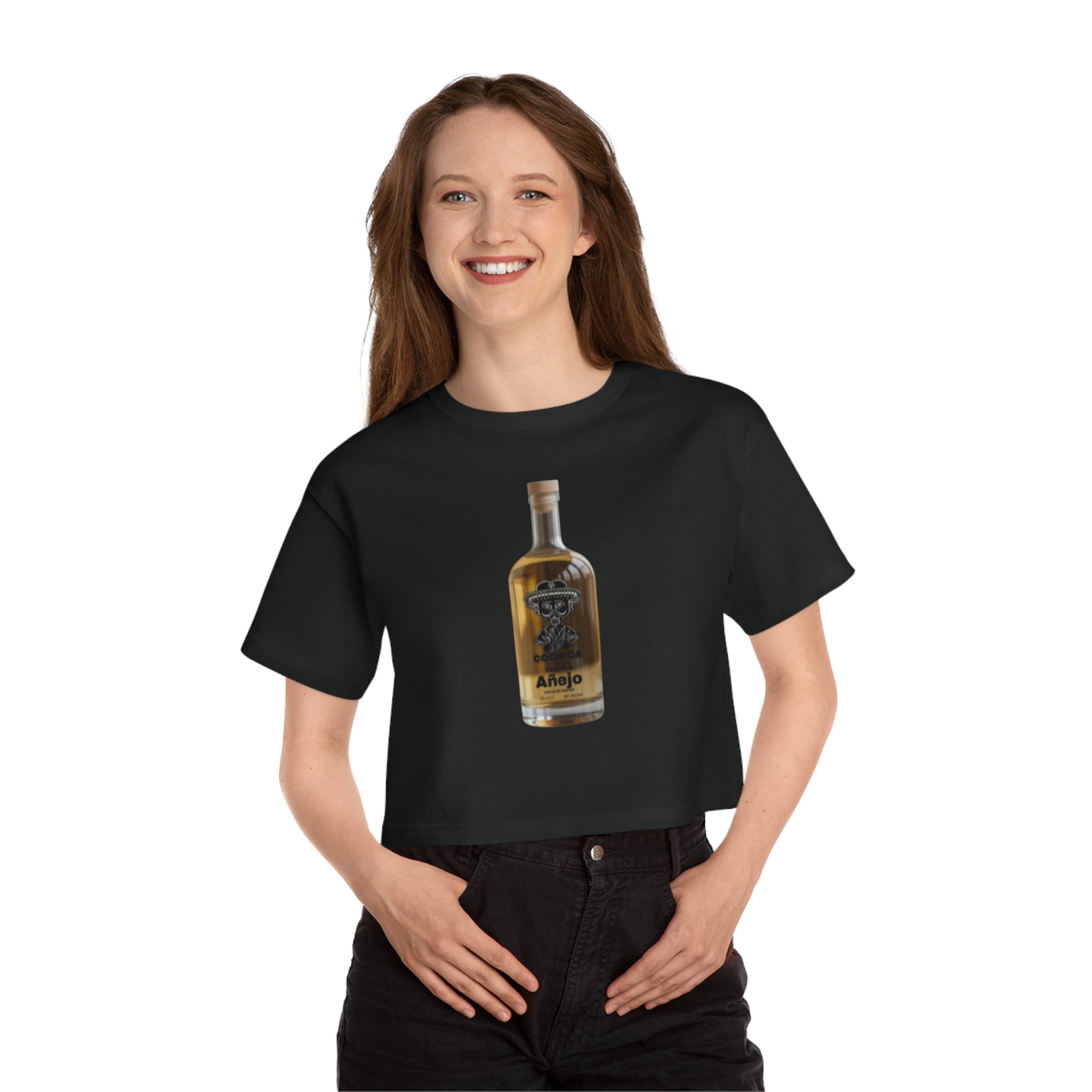 Añejo Bottle Cropped T-Shirt | Whiskey Label Illustration