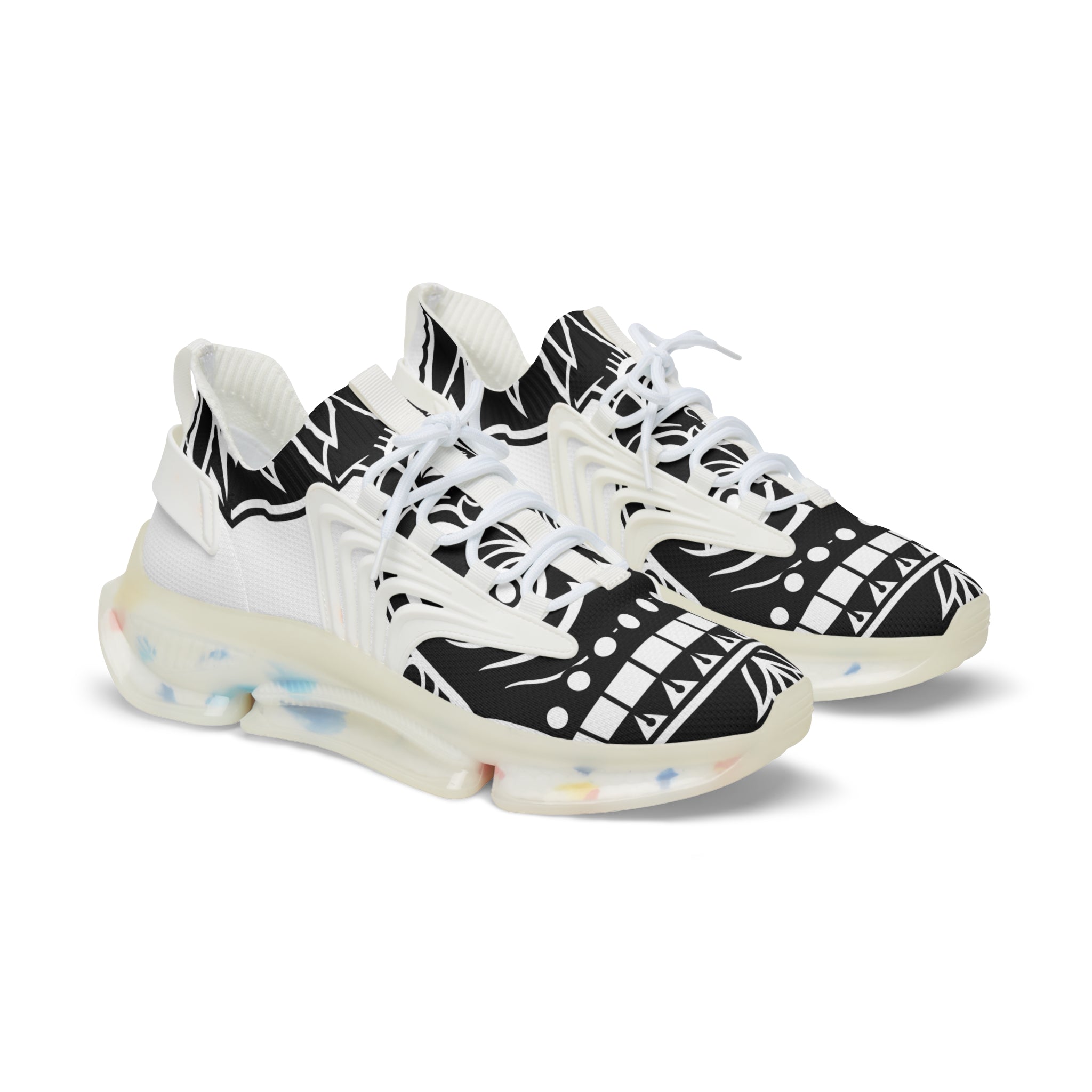 Cochica Artwork Men's Mesh Sneakers — Black & White Tribal Pattern Athletic Shoes