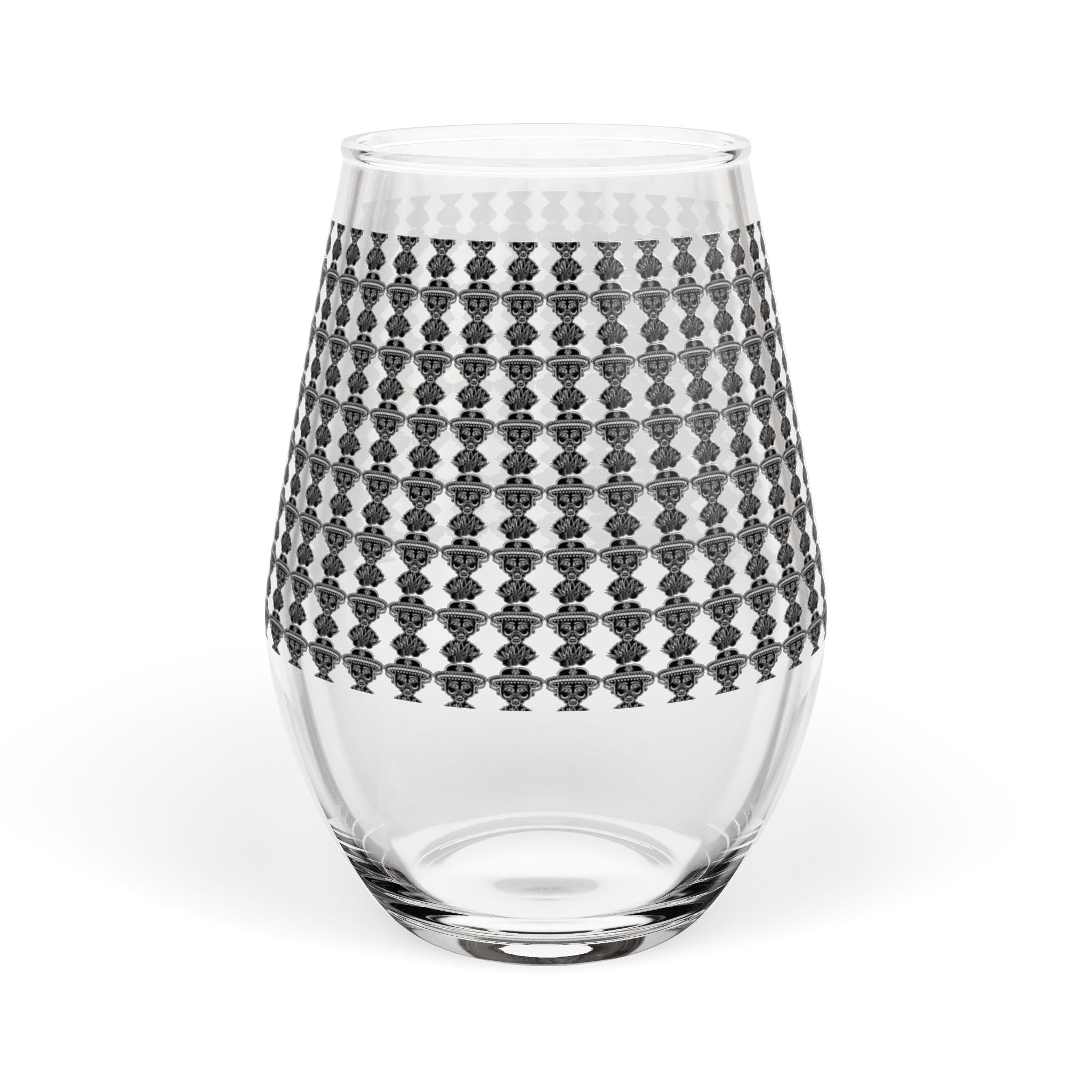 Stemless Tequila Glass — Black Houndstooth Pattern 11.75 oz