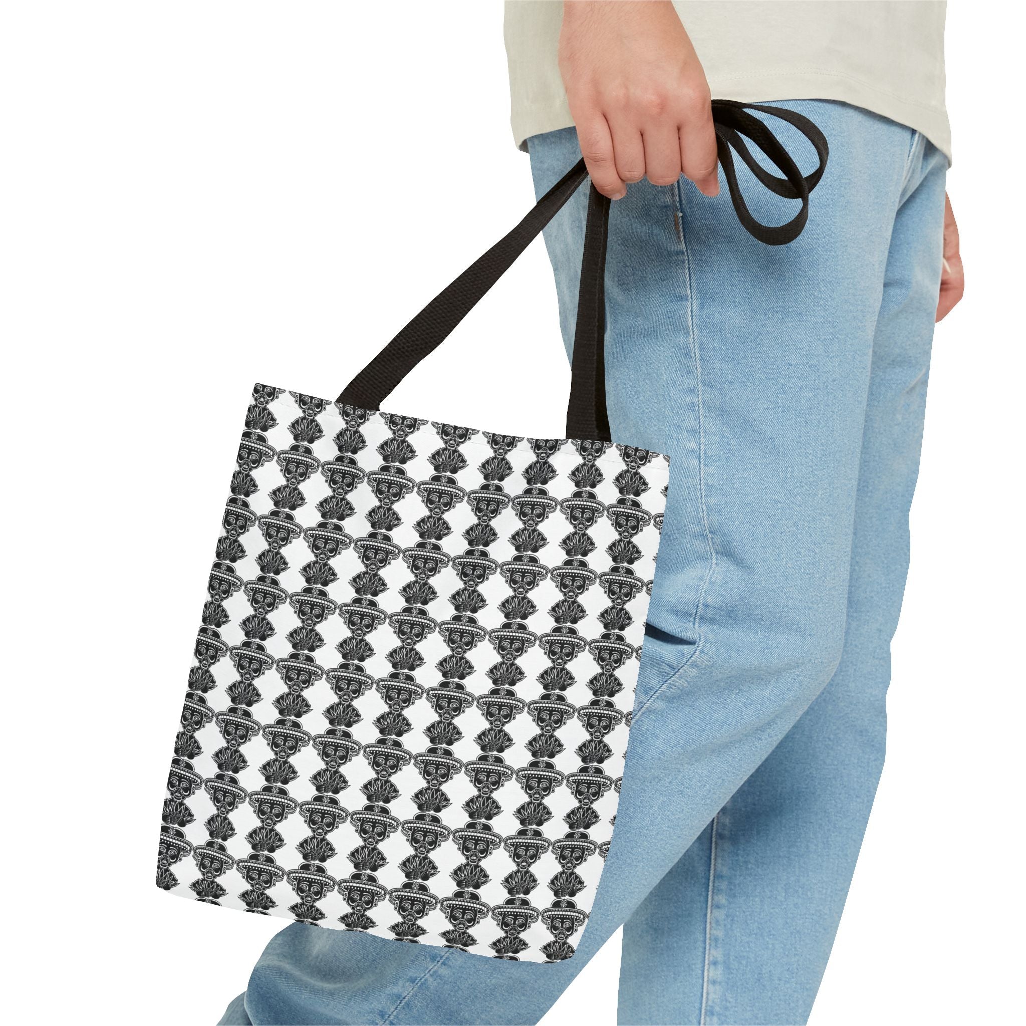 Black White Geometric Pattern Tote Bag | Repeating Tribal Motif