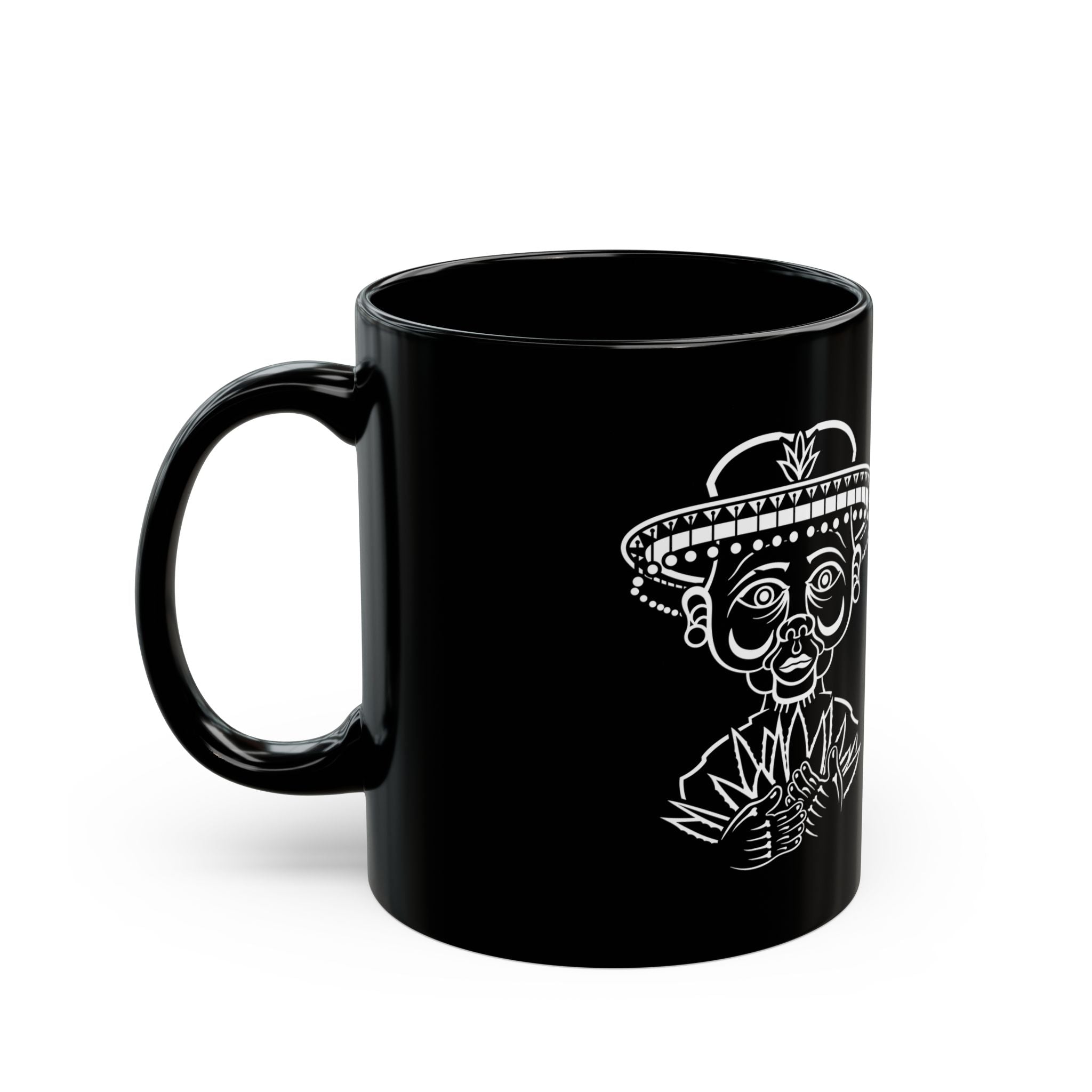 Cochica Day of the Dead Skeleton Artwork with Sombrero Mug | Black Ceramic