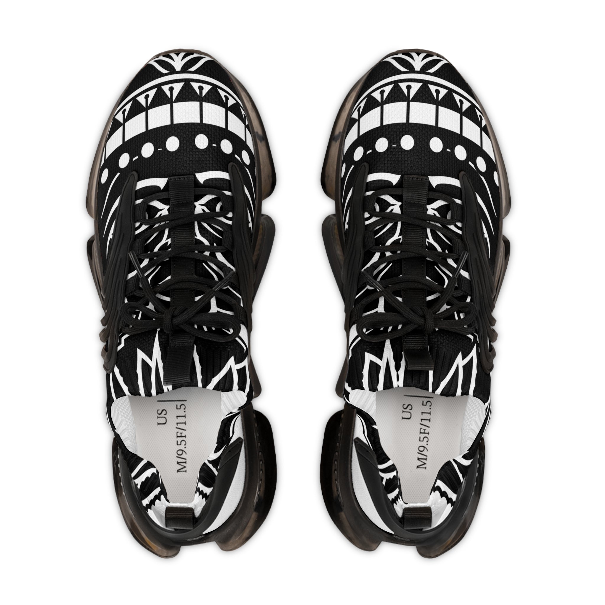Cochica Artwork Men's Mesh Sneakers — Black & White Tribal Pattern Athletic Shoes